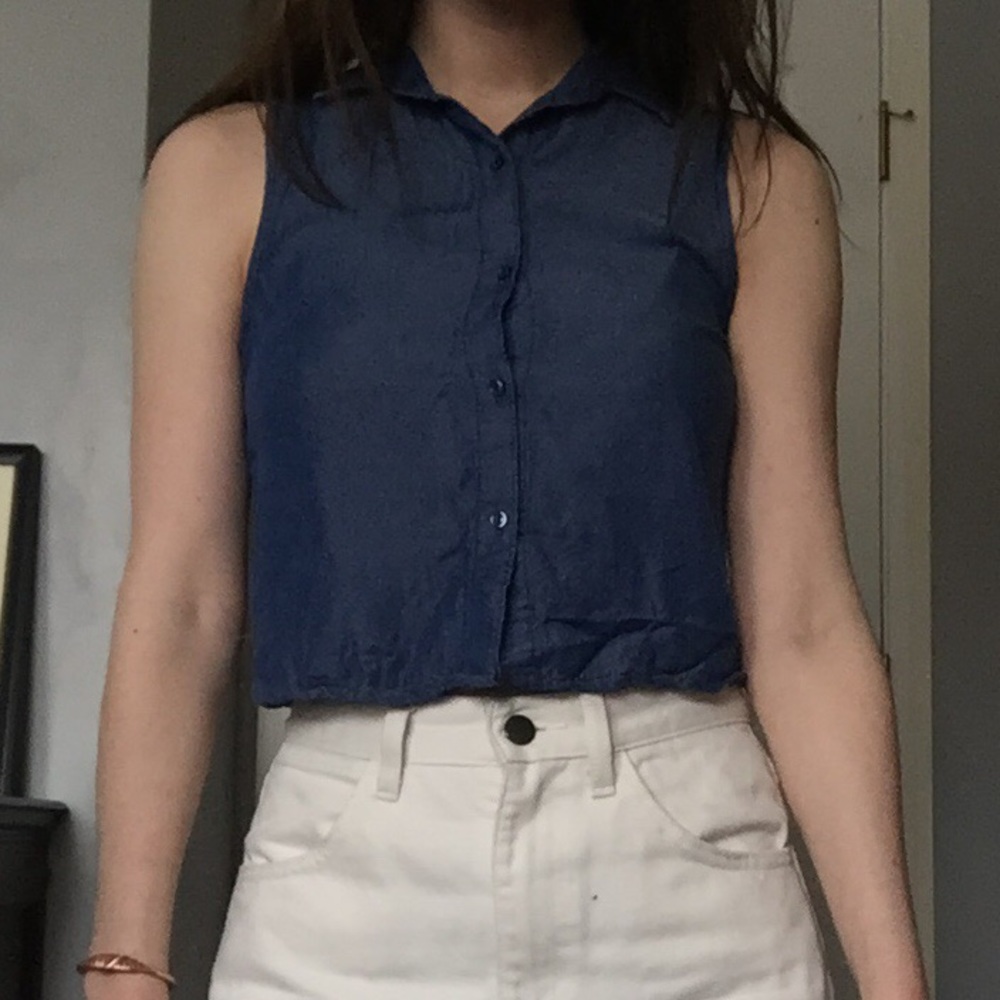 Chambray crop button-up